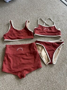Zulu & Zephyr Rust Ribbed Swim Set with Cream Trim